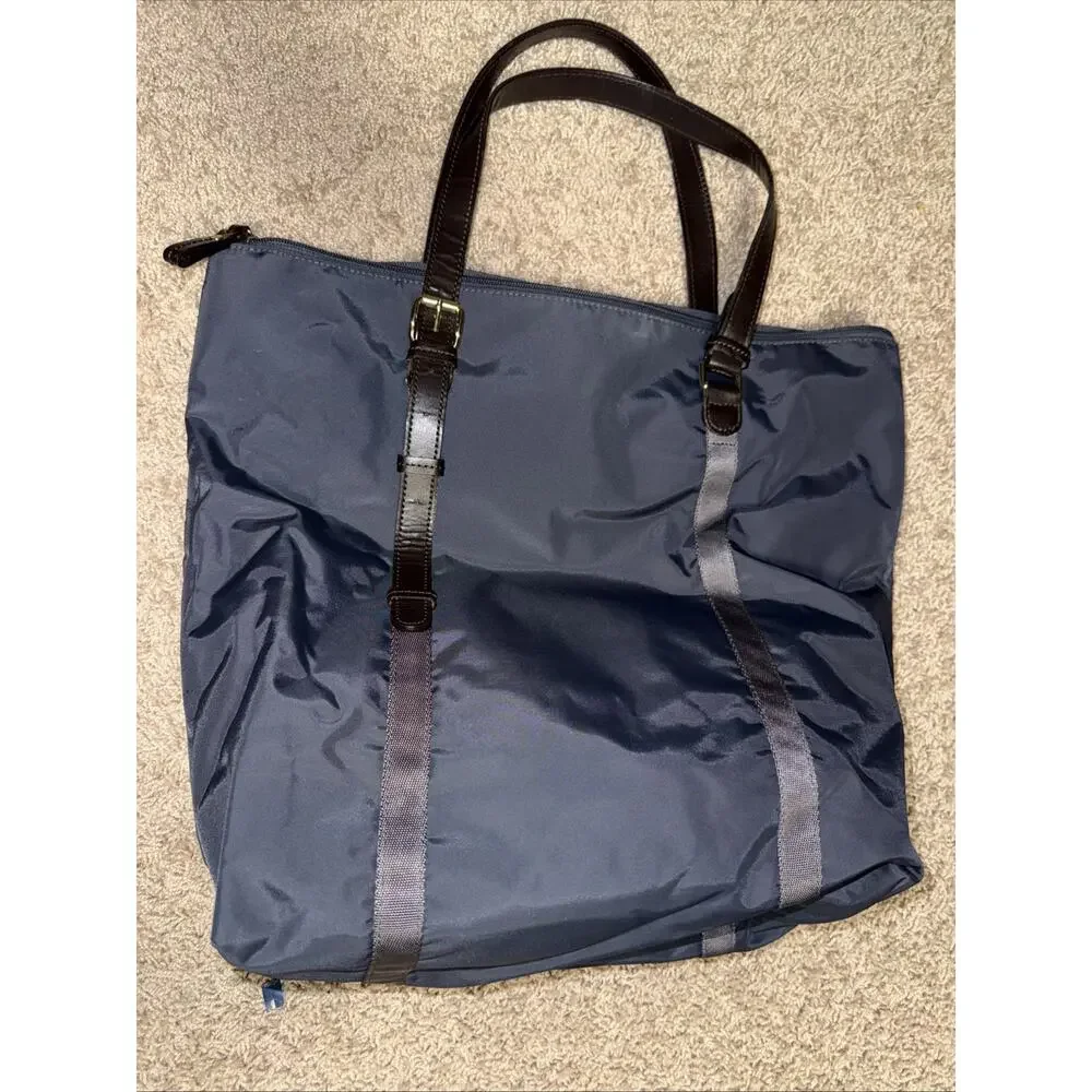 Brics Navy Nylon, Dark Brown Leather Trim, 16w 14t